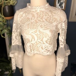 Love Song Lace Flare Sleeve Crop Top